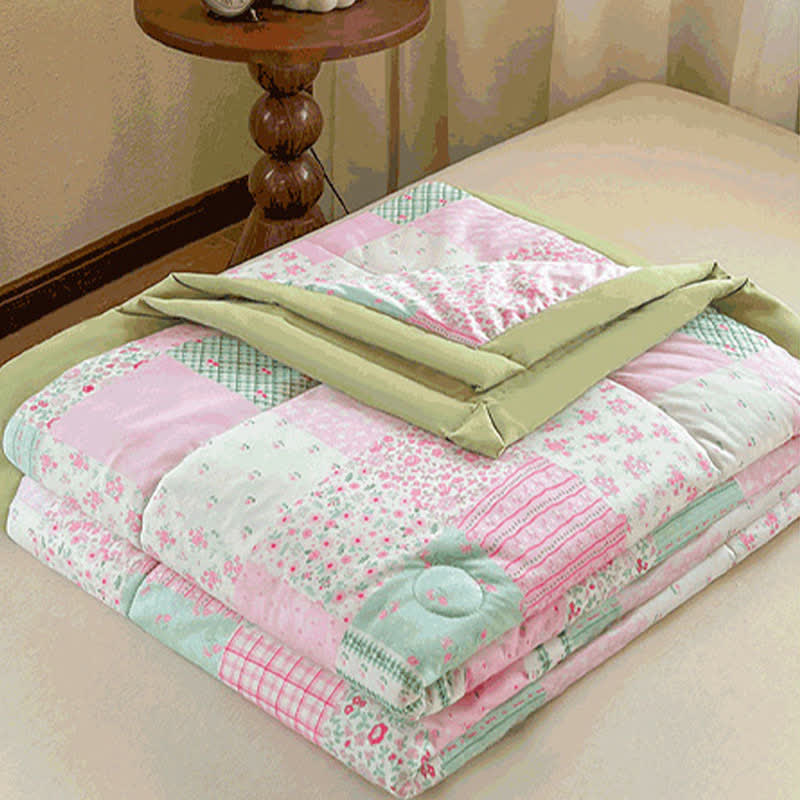Patchwork Floral Cotton Double Layer Gauze Summer Quilt