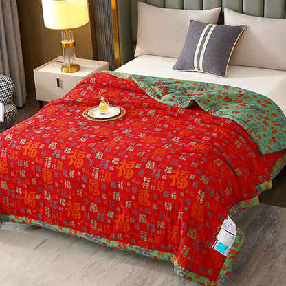 Retro Auspicious Reversible Summer Cotton Quilt