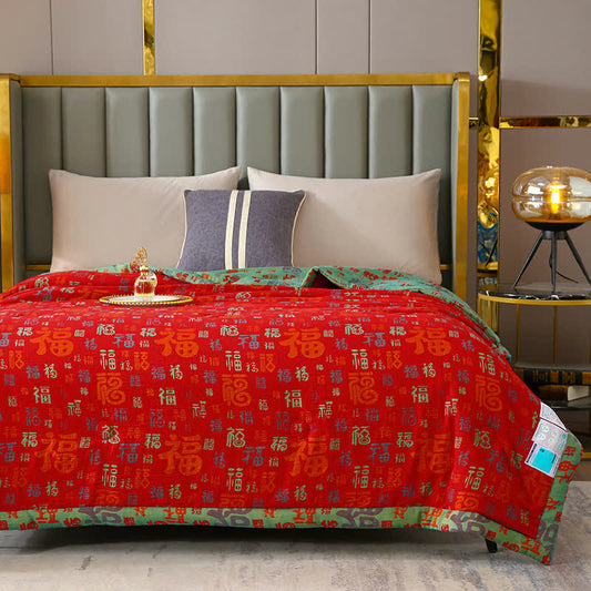 Retro Auspicious Reversible Summer Cotton Quilt