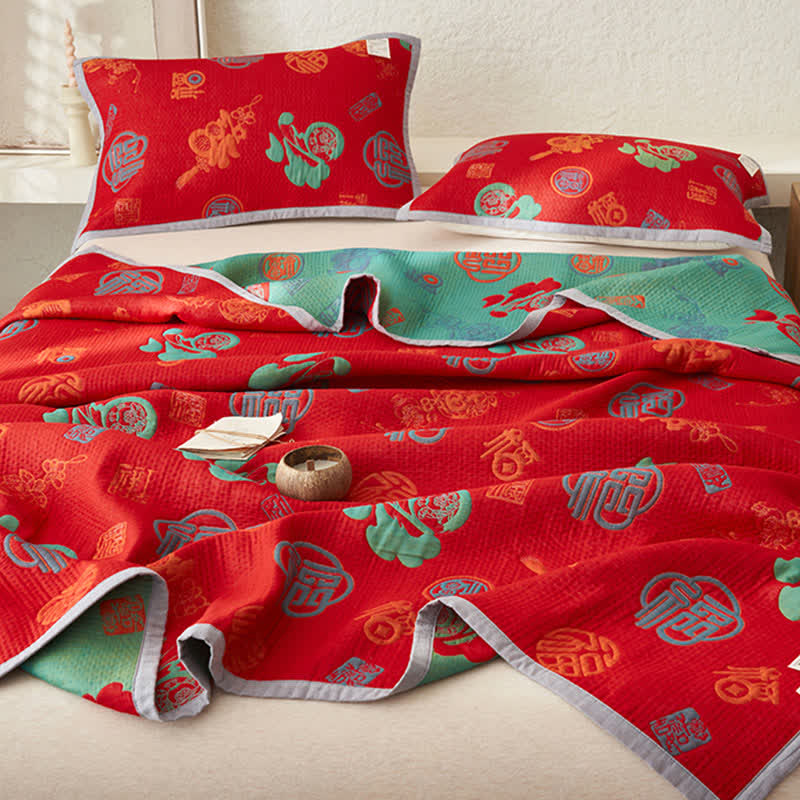 Pure Cotton Double-layer Gauze Auspicious Reversible Quilt