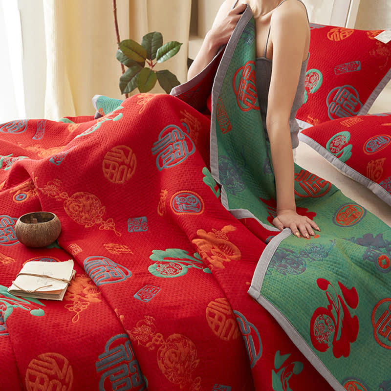 Pure Cotton Double-layer Gauze Auspicious Reversible Quilt