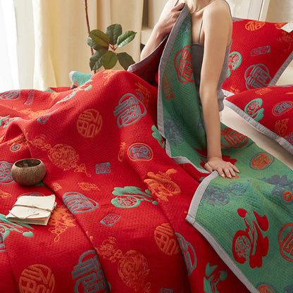 Pure Cotton Double-layer Gauze Auspicious Reversible Quilt