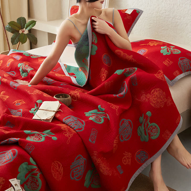 Pure Cotton Double-layer Gauze Auspicious Reversible Quilt