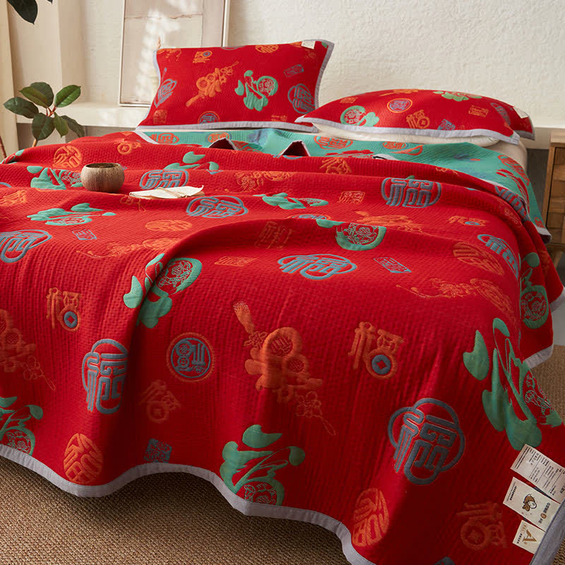 Pure Cotton Double-layer Gauze Auspicious Reversible Quilt