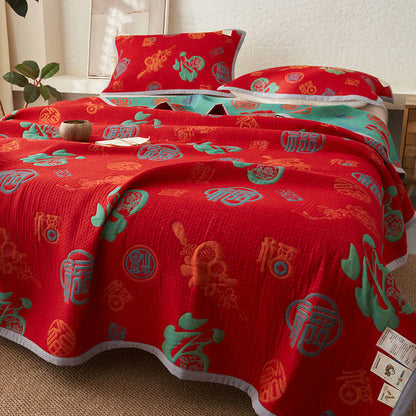 Pure Cotton Double-layer Gauze Auspicious Reversible Quilt