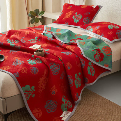 Pure Cotton Double-layer Gauze Auspicious Reversible Quilt