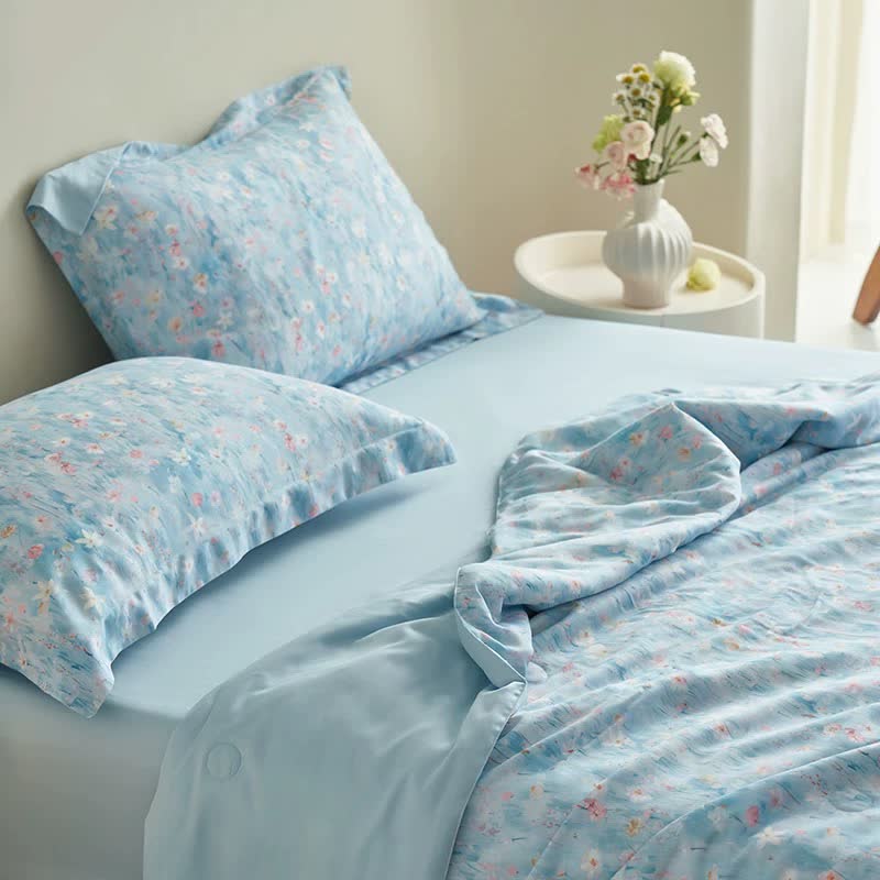 Pastoral Blue Floral Summer Bedding Set(4pcs)