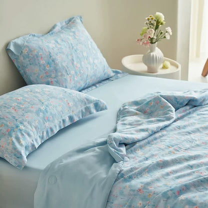 Pastoral Blue Floral Summer Bedding Set(4pcs)