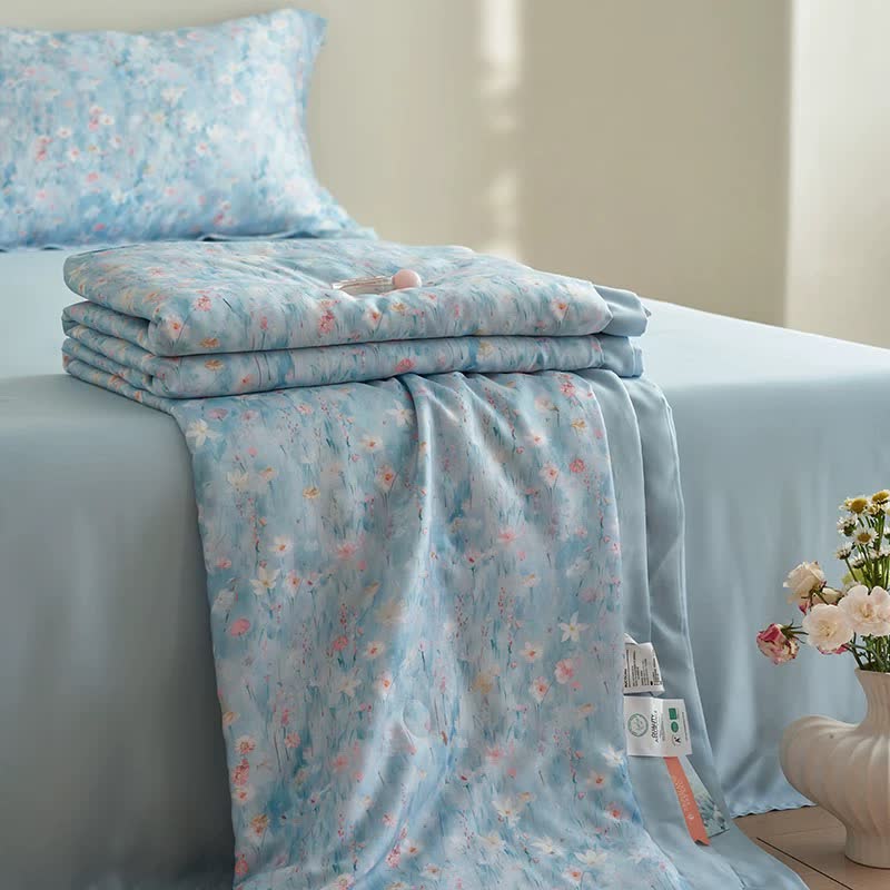 Pastoral Blue Floral Summer Bedding Set(4pcs)