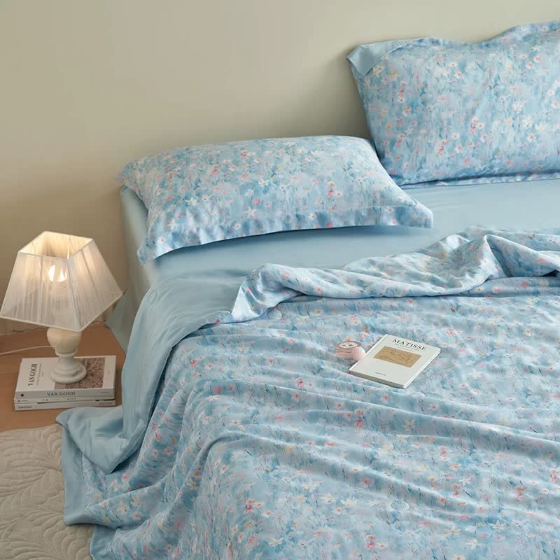 Pastoral Blue Floral Summer Bedding Set(4pcs)