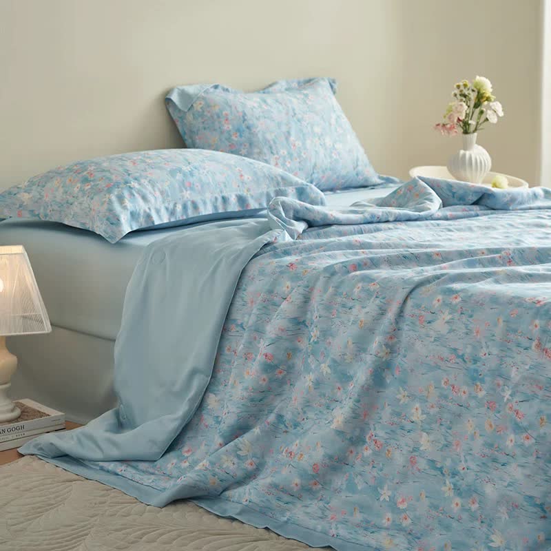 Pastoral Blue Floral Summer Bedding Set(4pcs)