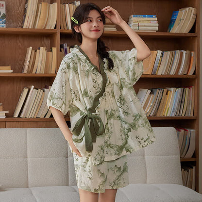 Bamboo Print Short Sleeve Bra Free Pajama Set