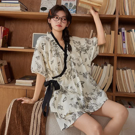 Floral Butterfly Short Sleeve Bra Free Pajama Set
