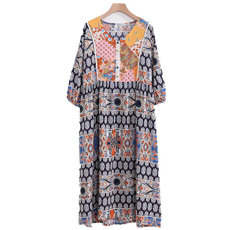 Plus Size Long Sleeve Ethnic Style Nightdress
