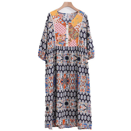 Plus Size Long Sleeve Ethnic Style Nightdress
