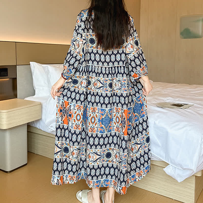 Plus Size Long Sleeve Ethnic Style Nightdress