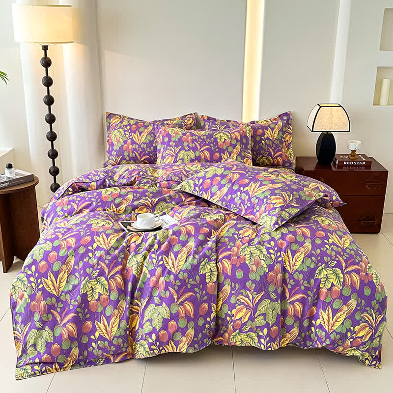 Flower Leaf Soft Cotton Gauze Bedding Set(4PCS)