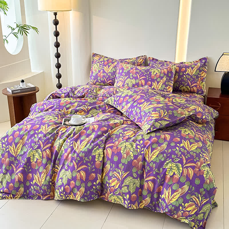 Flower Leaf Soft Cotton Gauze Bedding Set(4PCS)