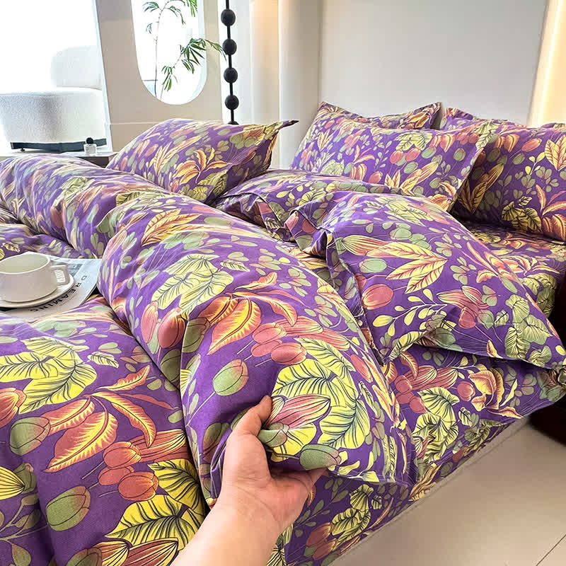 Flower Leaf Soft Cotton Gauze Bedding Set(4PCS)