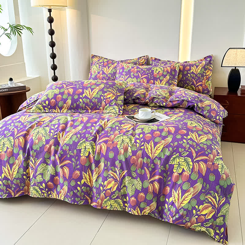 Flower Leaf Soft Cotton Gauze Bedding Set(4PCS)