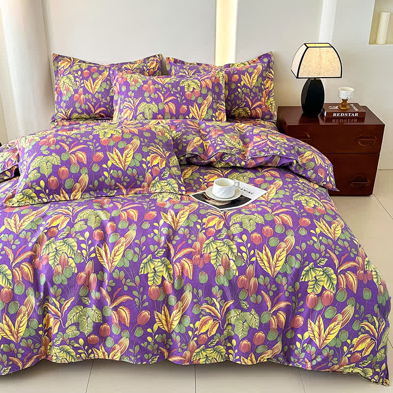 Flower Leaf Soft Cotton Gauze Bedding Set(4PCS)