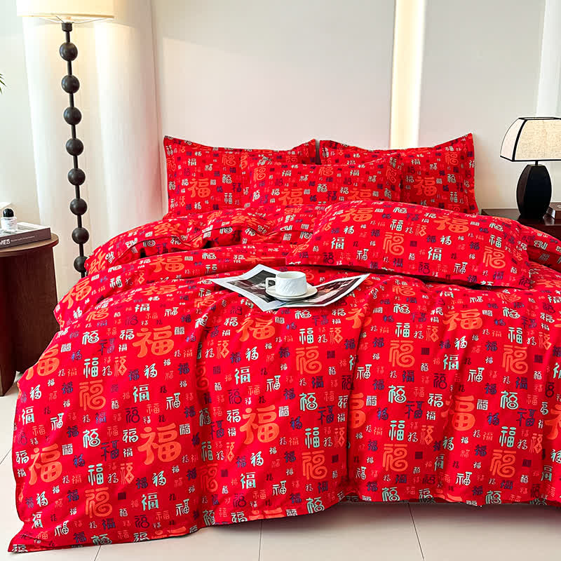 Retro Auspicious Soft Cotton Gauze Bedding(4PCS)