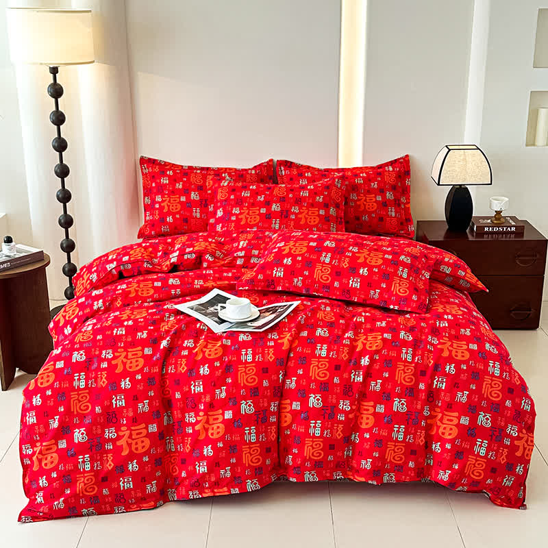 Retro Auspicious Soft Cotton Gauze Bedding(4PCS)