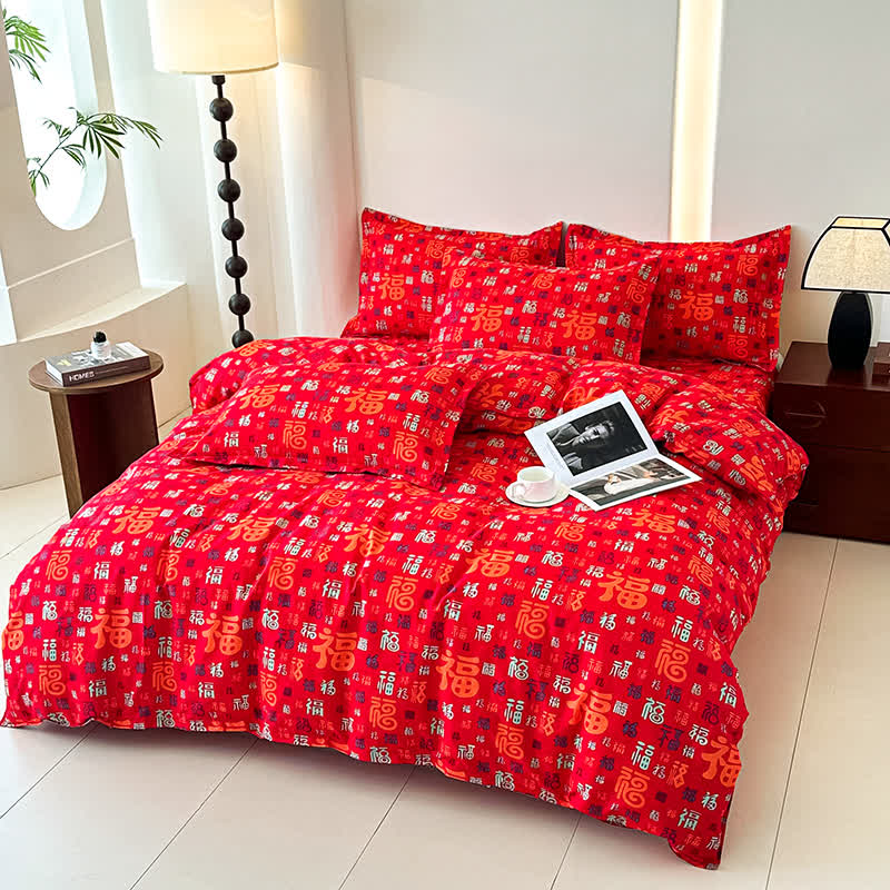 Retro Auspicious Soft Cotton Gauze Bedding(4PCS)