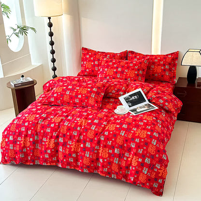 Retro Auspicious Soft Cotton Gauze Bedding(4PCS)