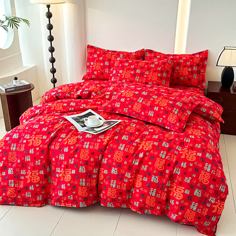Retro Auspicious Soft Cotton Gauze Bedding(4PCS)
