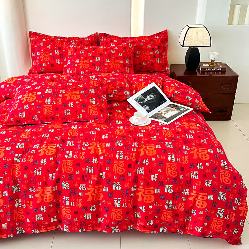 Retro Auspicious Soft Cotton Gauze Bedding(4PCS)