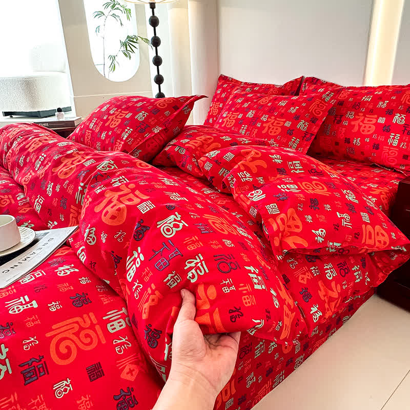 Retro Auspicious Soft Cotton Gauze Bedding(4PCS)