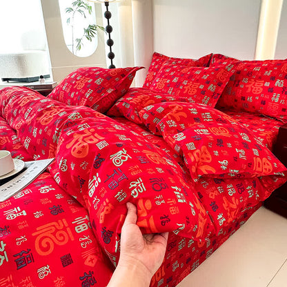 Retro Auspicious Soft Cotton Gauze Bedding(4PCS)
