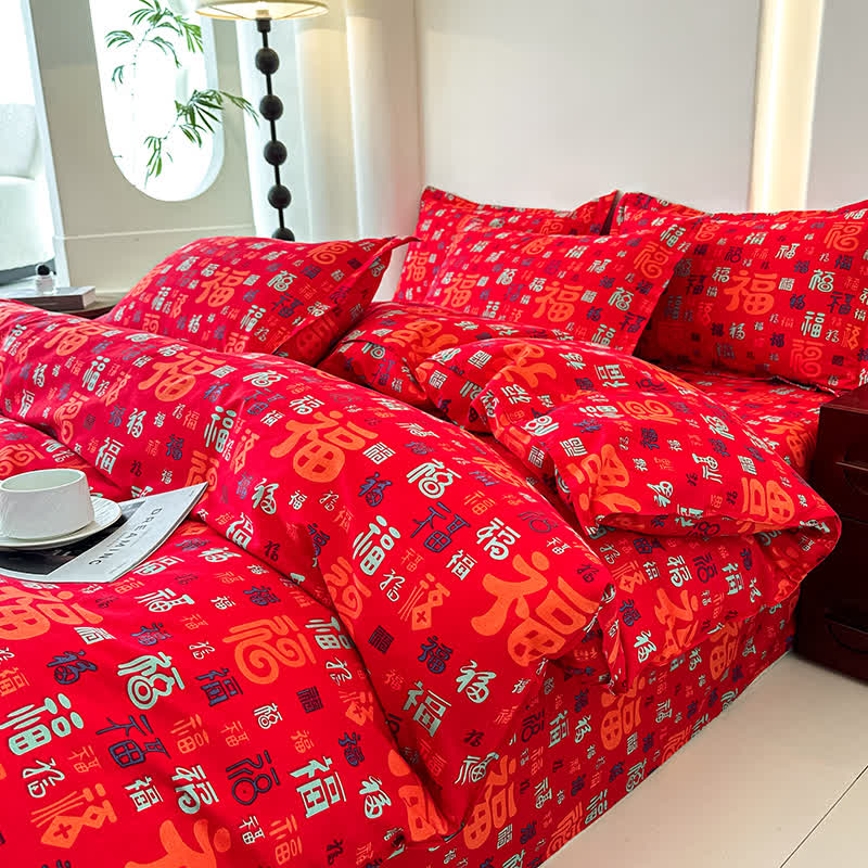 Retro Auspicious Soft Cotton Gauze Bedding(4PCS)