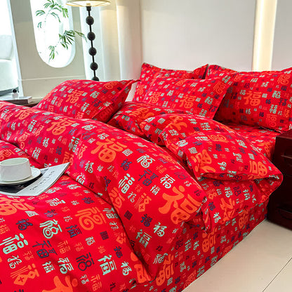 Retro Auspicious Soft Cotton Gauze Bedding(4PCS)