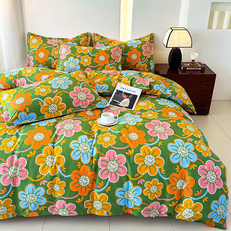 Country Style Floral Soft Cotton Gauze Bedding Set(4PCS)