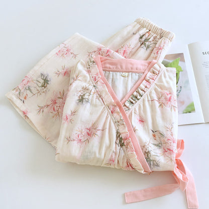 Lily Flower Cotton Kimono Pajama Set