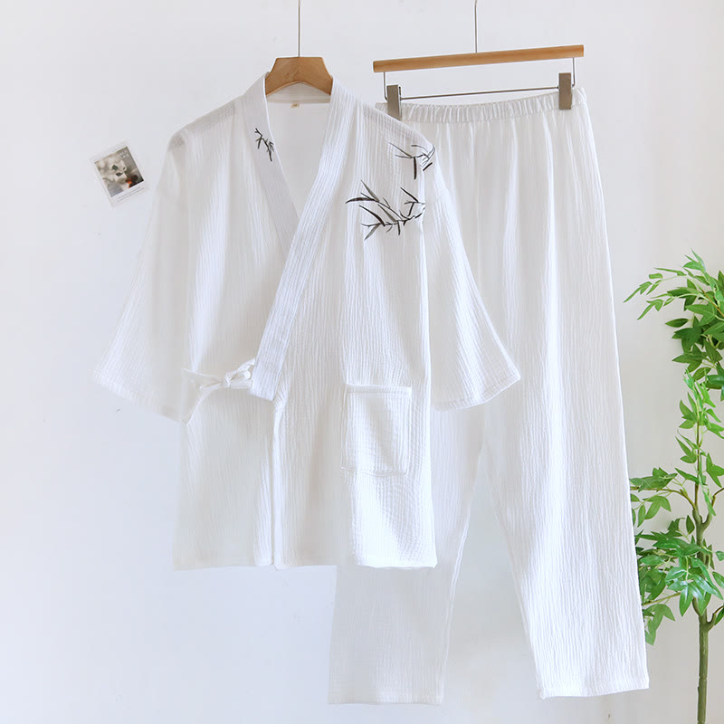 Unisex Bamboo Jacquard Kimono Pajama Set