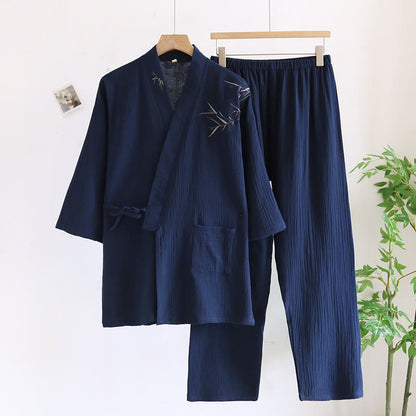 Unisex Bamboo Jacquard Kimono Pajama Set - Navy Blue - XL - image 4