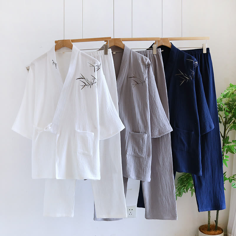 Unisex Bamboo Jacquard Kimono Pajama Set