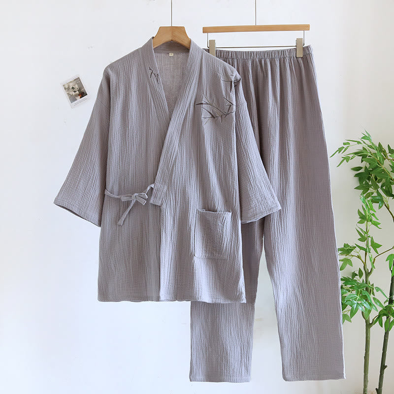 Unisex Bamboo Jacquard Kimono Pajama Set - Grey - XL - image 3