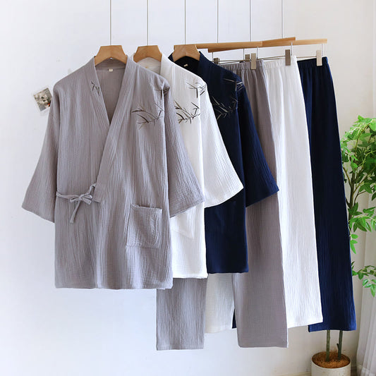 Unisex Bamboo Jacquard Kimono Pajama Set