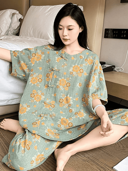 Plus Size Sunflower Cotton Loungewear Set