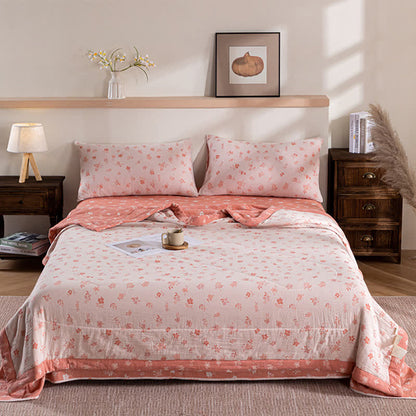 Pink Floral Double-layer Cotton Summer Quilt