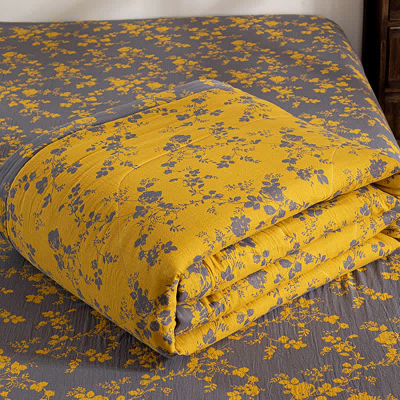 Yellow Floral Double-layer Cotton Summer Quilt