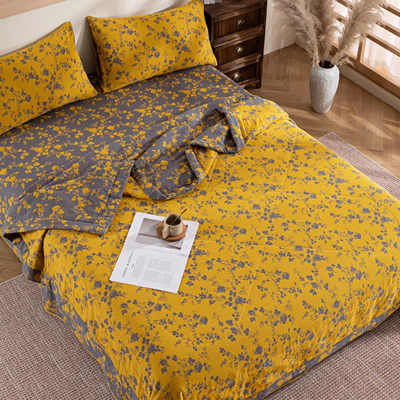 Yellow Floral Double-layer Cotton Summer Quilt
