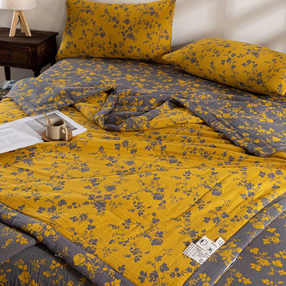 Yellow Floral Double-layer Cotton Summer Quilt