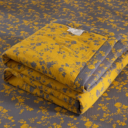 Yellow Floral Double-layer Cotton Summer Quilt
