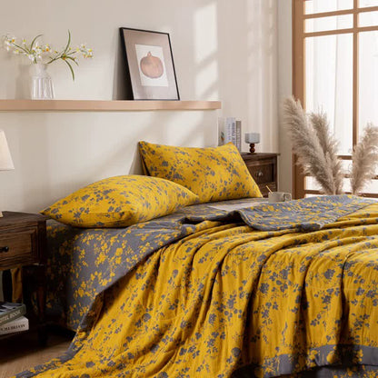 Yellow Floral Double-layer Cotton Summer Quilt