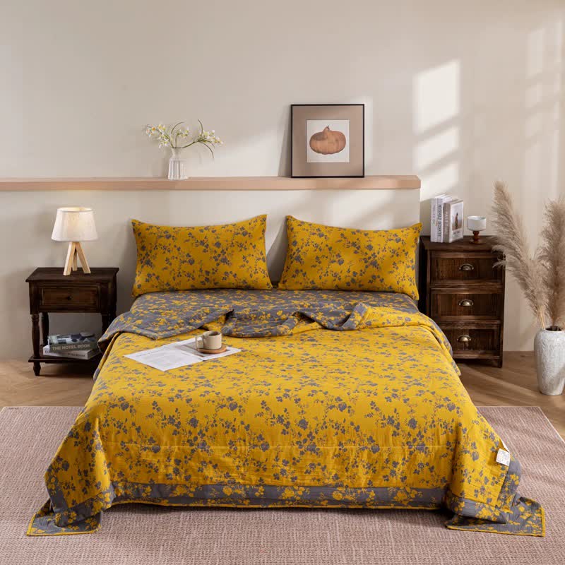 Yellow Floral Double-layer Cotton Summer Quilt